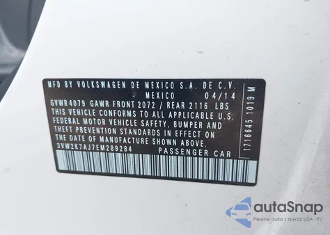 2014 Volkswagen Jetta 2.0L S from USA, damaged, VIN 3VW2K7AJ7EM289284